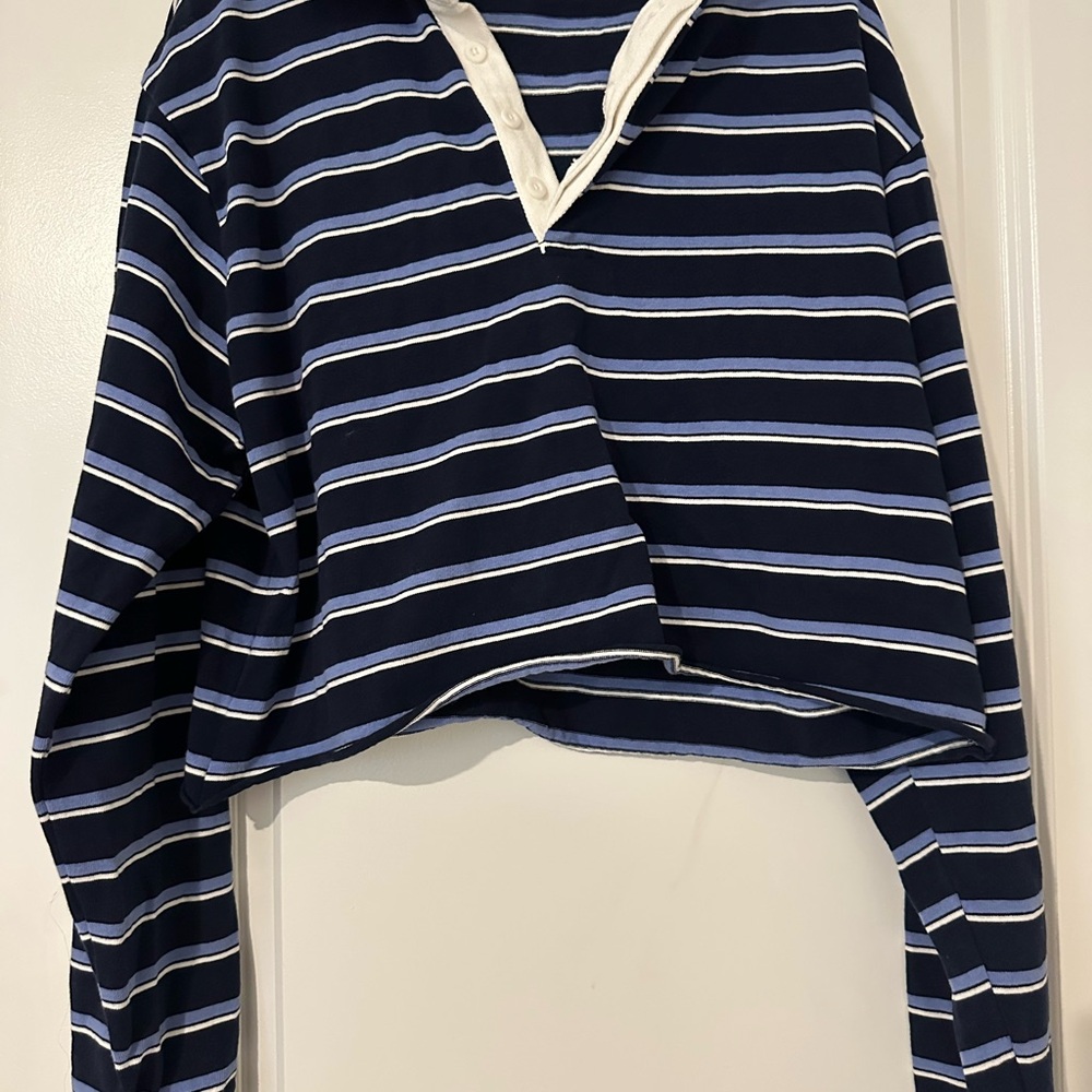 Brandy Melville Striped Navy and White Long Sleeve Top